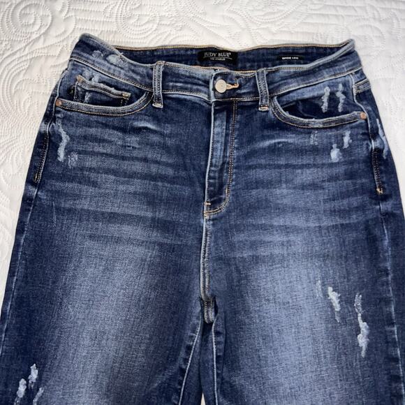 Judy Blue Jeans Size 13/31 Wide Leg Raw Hem Distressed Crop High Rise JB82593DK - Picture 2 of 15